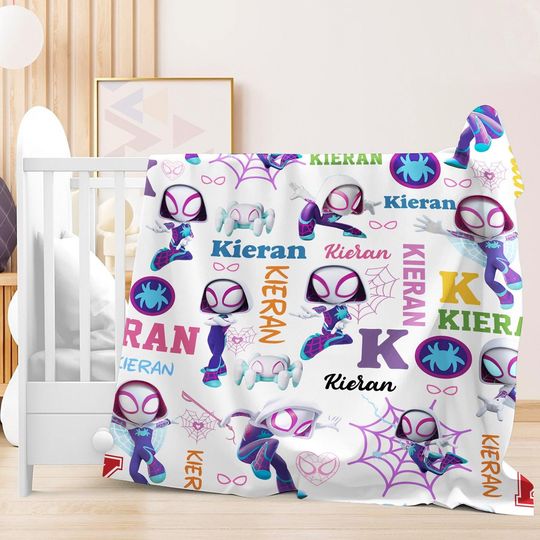 Personalized Spidey and His Amazing Friends Ghost Spider Blanket, Spiderwoman Blanket, Spiderman Cartoon Blanket, Custom Baby Blanket