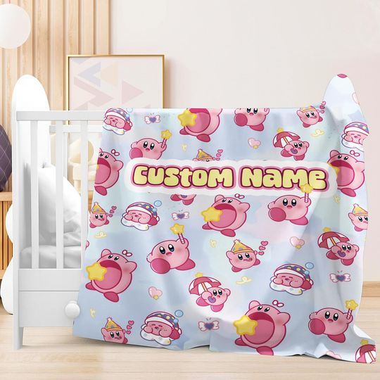 Personalized Kirby Blanket, Pink Kirby Blanket, Kirby Video Games Blanket, Birthday Gifts, Kirby Fleece Blanket, Custom Name Blanket