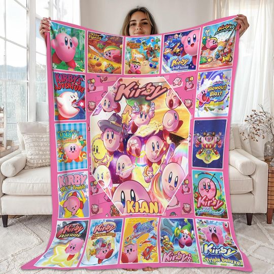Kirby Fleece Blanket, Kirby Party, Kirby Birthday Party Gift, Kirby Sofa Blanket, Kids Blanket, Fleece Blanket, Birthday Gift,Christmas Gift