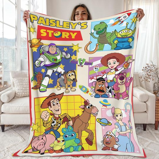Personalized Toy Story Blanket | Custom Name Toy Story Fleece Blanket | Woody Buzz Lightyear Blanket | Birthday Gift | Custom Name Blanket