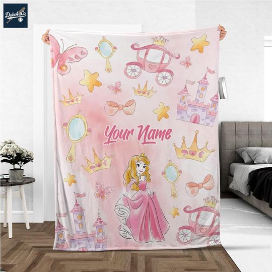 Personalized Disney Princess Aurora Fleece Blanket, Birthday Gift, Baby Shower, Gift for Boy and Girl