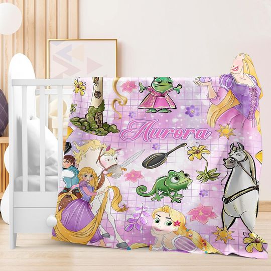 Personalized Tangled Rapunzel Blanket, Princess Rapunzel Blanket, Watercolor Princess Blanket, Birthday Girl Gifts