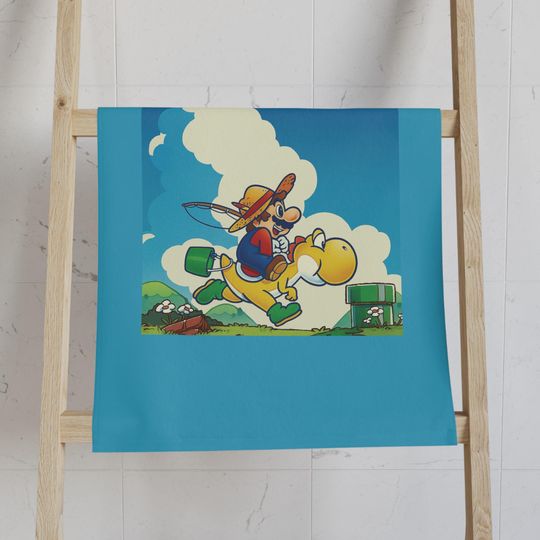 Playful Mario Hand Towel, Retro Gaming Kitchen Towel, Child's Bathroom Decor, Gift for Gamers, Super Mario Home Accessory