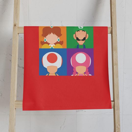 Super Mario Characters Hand Towel, Colorful Kitchen Towel, Gamer Gift, Cartoon Towel, Video Game Decor, Fun Home Accessory, Child Gift