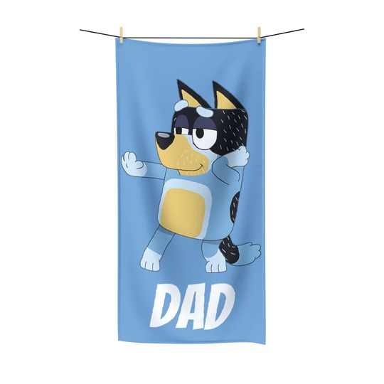 BlueyDad family Bandit DAD towel, Summer Vacation, pool beach trip, personalized Polycotton Towel