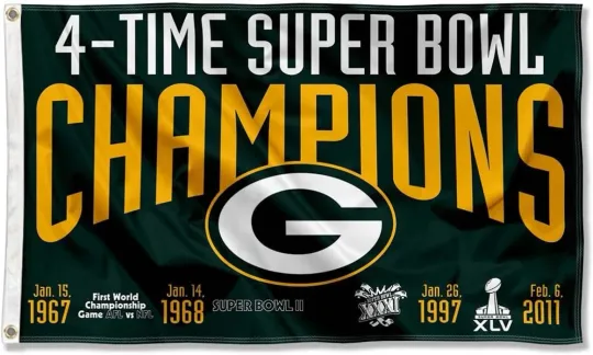 Green Bay Packerr 3x5 ft flag 4 Time Super Bowl Champions Ideal football Gift Banner