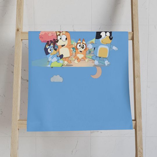 BlueyDad Kids Hand Towel, Baby Bath Towel, Cartoon Character Gift, Kids' Room Decor, BlueyDad Theme