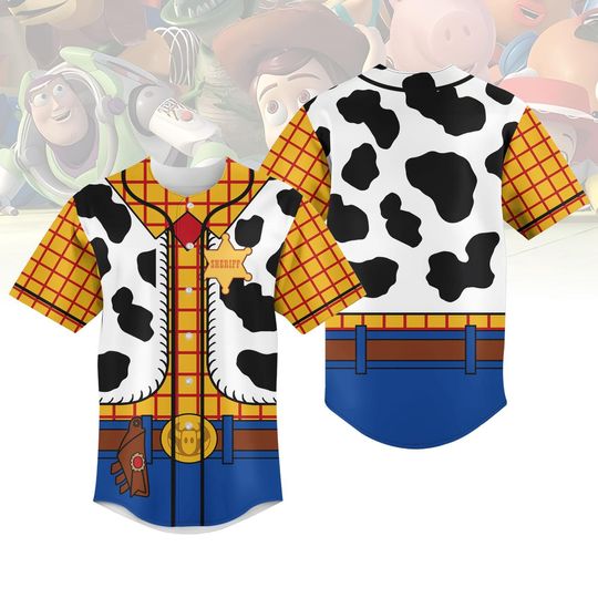 Woody Baseball Jersey, Toy Story Sheriff Costume Jersey Kids Shirt, Disney Cosplay Outfit, Halloween Costume Matching Jersey Shirt