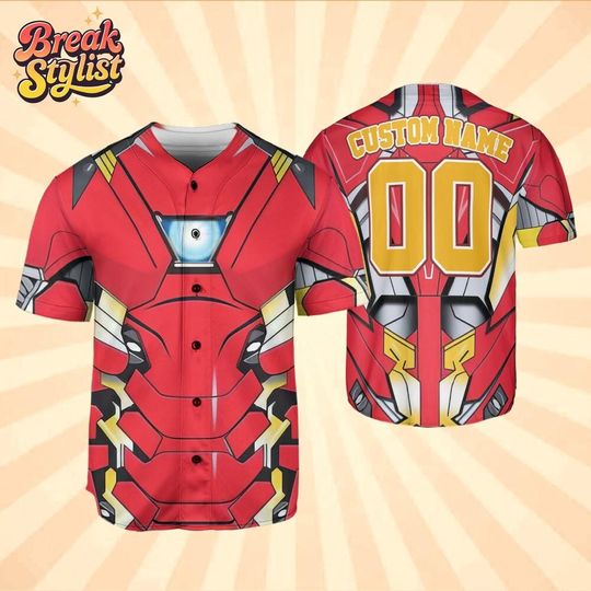 Personalized Cosplay Iron Man Marvel Baseball Jersey, Custom Superhero-Inspired Kids Jersey, Halloween & Birthday Gift for Kids