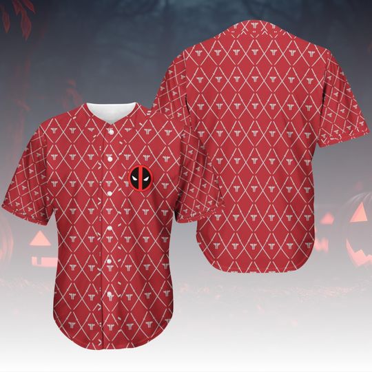 Deadpool Costume Baseball Jersey, Marvel Superhero Jersey Shirt, Cosplay Outfit, Red Deadpool Costume Shirt For Fan, Halloween Shirt