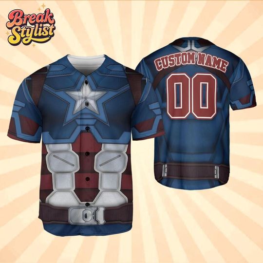 Personalized Cosplay Captain America Marvel Baseball Jersey, Custom Superhero-Inspired Kids Jersey, Halloween & Birthday Gift for Kids