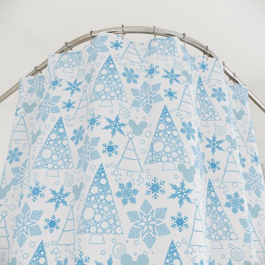 Hidden Mickey Winter Shower Curtain, Mickey Mouse Christmas Bath Decor, Disney Home & Bathroom Accessories
