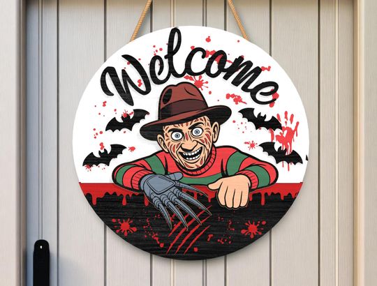 Scary Welcome Sign, Halloween Door Hanger, Creepy Horror Wall Decor