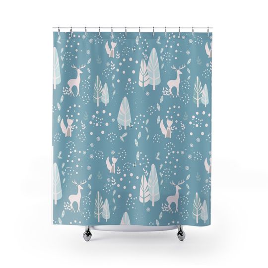 Winter Wonderland Snowflake Shower Curtain, Holiday Bathroom Decor, Blue Snowflake Bath Curtain
