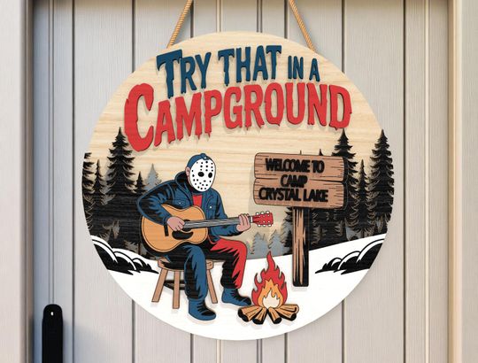 Campground Funny Wood Sign, Creepy Campfire Guitar Cabin Decor, Horror Laser Cut File for Cricut Silhouette and Glowforge Projects
