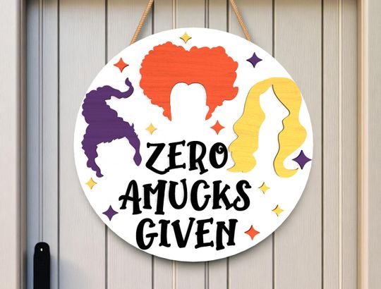 Funny Halloween Door Sign, Zero Amucks Given Round Wooden Sign | Halloween Home Decor