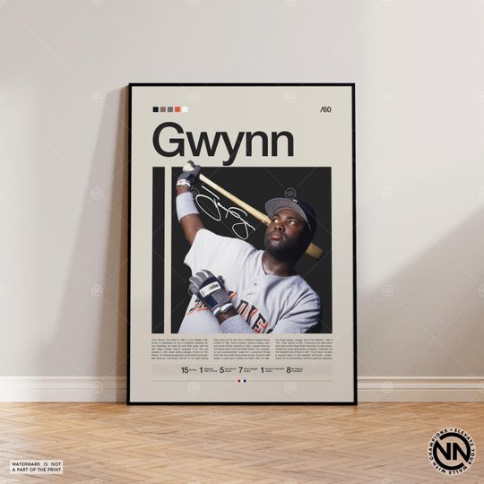 Tony Gwynn Poster, San Diego Padres Poster, Baseball Prints, Sports Poster, Baseball Player Gift, Baseball Wall Art, Sports Bedroom Posters