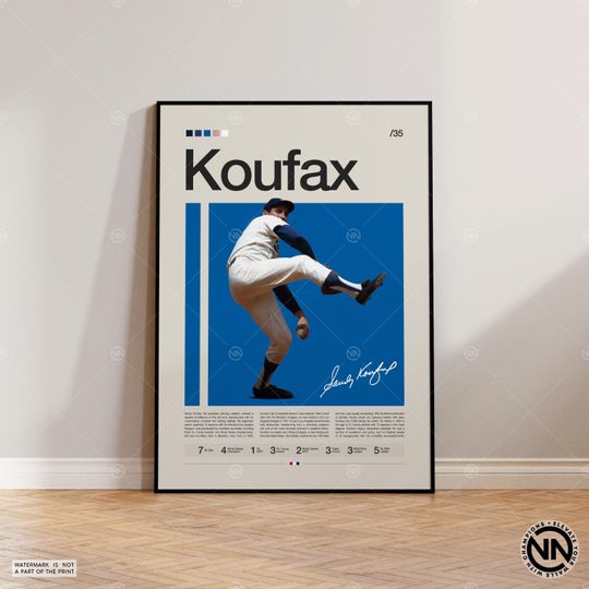 Sandy Koufax Poster, Brooklyn L.A. Dodgers, Baseball Prints, Sports Poster, Baseball Player Gift, Baseball Wall Art, Sports Bedroom Posters