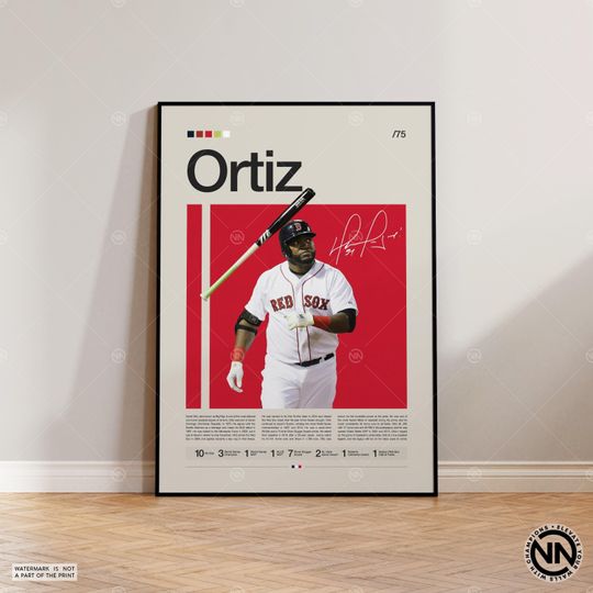 David Ortiz Poster, Boston Red Sox Poster, Baseball Prints, Sports Poster, Baseball Player Gift, Baseball Wall Art, Sports Bedroom Posters