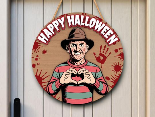 Funny Halloween Door Sign, Bloody Welcome, Horror Heart Hand Wall Art Decor, Halloween Decor