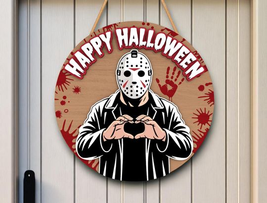 Bloody Halloween Door Sign, Scary Mask Heart Hands, Horror Welcome Decor, Halloween Decor