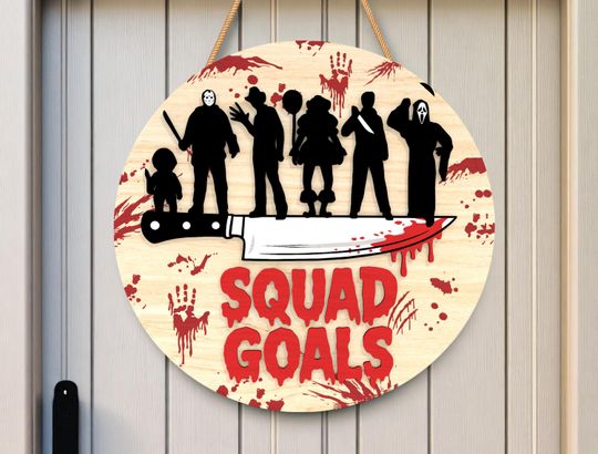 Scary Door Hanger Round Wooden Sign | Halloween Home Decor | Horror Door Sign