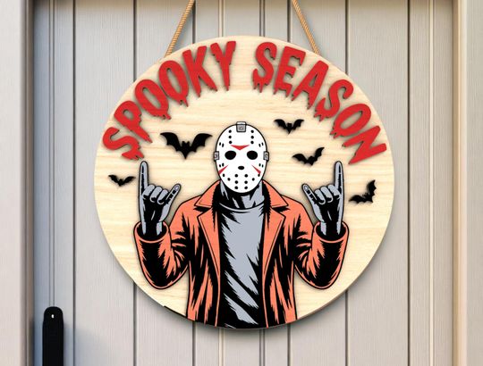 Spooky Season Halloween Round Wooden Sign | Halloween Home Decor | Horror Door Sign
