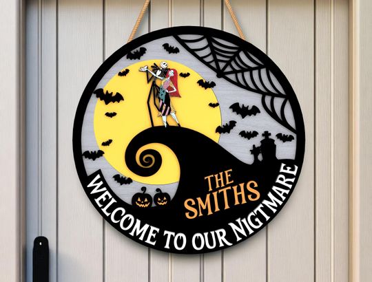 Personalized Halloween Round Wooden Sign | Halloween Home Decor | Horror Door Sign