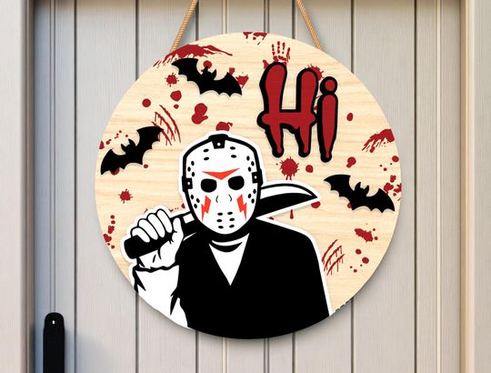 Horror Round Wooden Sign | Halloween Home Decor | Horror Door Sign