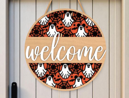 Ghost Halloween Door Round Wooden Sign | Halloween Home Decor | Horror Door Sign