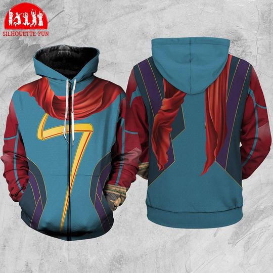 Ms Avengers Suit Full Over Print 3D Hoodie, Kamala Khan Superhero Cosplay Hoodie, Wandavision Avengers Superhero Hoodie