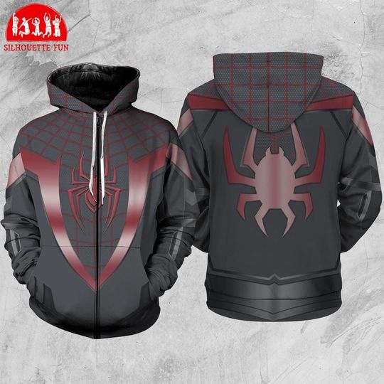 Spiderman Miles Morales Suit Full Over Print 3D Hoodie, Spider Man Halloween Cosplay Shirt,  Avengers Superhero Hoodie
