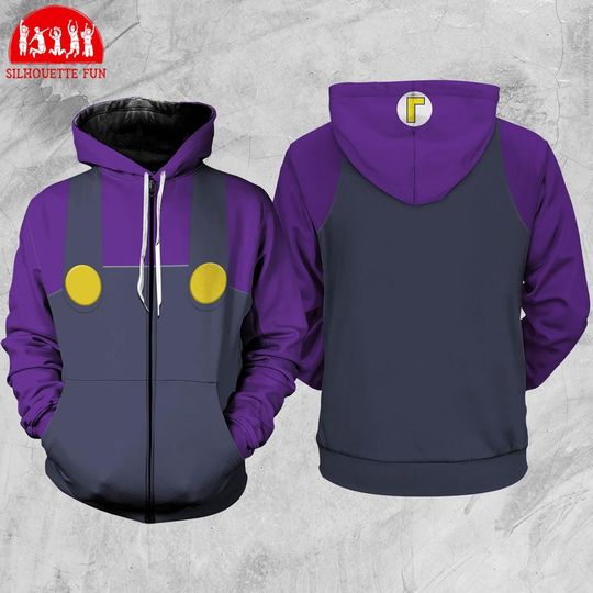Waluigi Mario Full Over Print Hoodie, Cosplay Mario Matching Halloween Tee, Halloween Costume for Family Group Shirt, Mario Waluigi Shirt