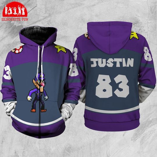 Custom Waluigi Full Over Print Hoodie, Cosplay Matching Halloween Shirts, Halloween Costume for Family Group T-Shirt, Mario Waluigi Shirts