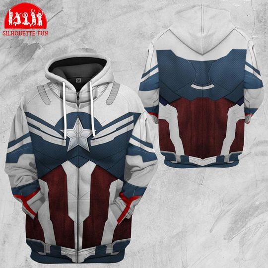 Sam Wilson Captain America Full Over Print Hoodie, Captain America Falcon Shirt, The Falcon and the Winter Soldier, Captain America Cosplay