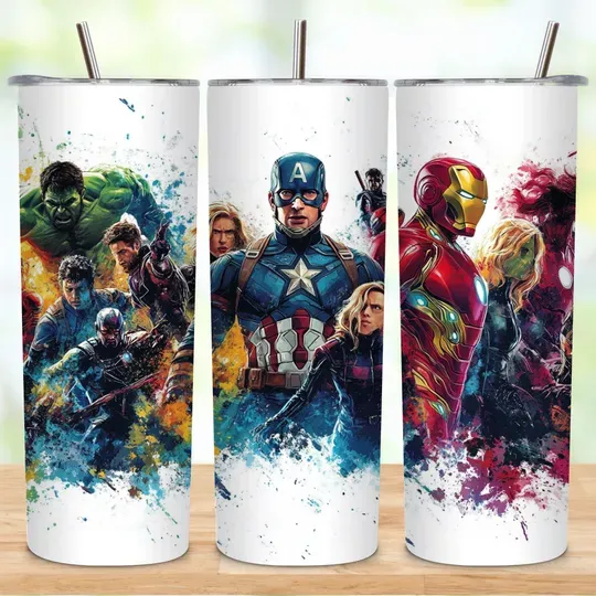Superhero Characters Tumbler with Lid and Straw