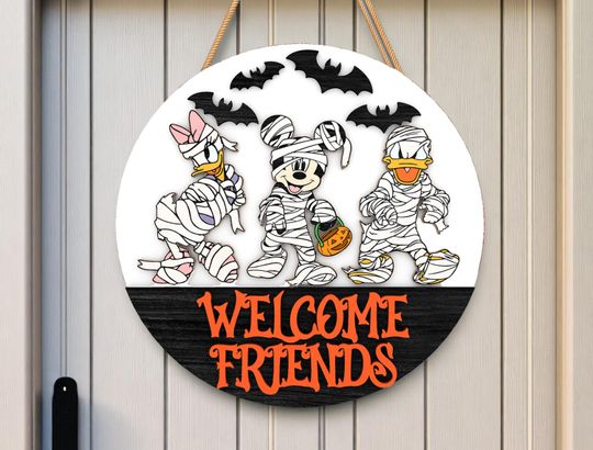 Mummy Halloween Round Wooden Sign | Halloween Home Decor | Horror Door Sign