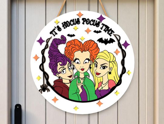 Funny Halloween Witch Round Wooden Sign | Halloween Home Decor | Horror Door Sign