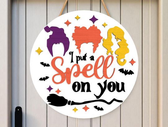 I Put a Spell on You Round Wooden Sign | Halloween Home Decor | Horror Door Sign