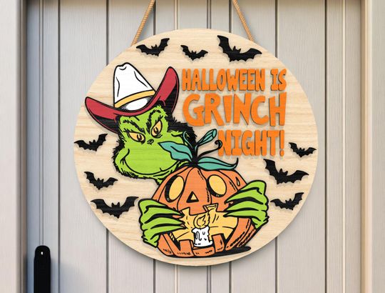 Funny Halloween funny character Night Door Sign , Pumpkin and Bat Round Sign T
