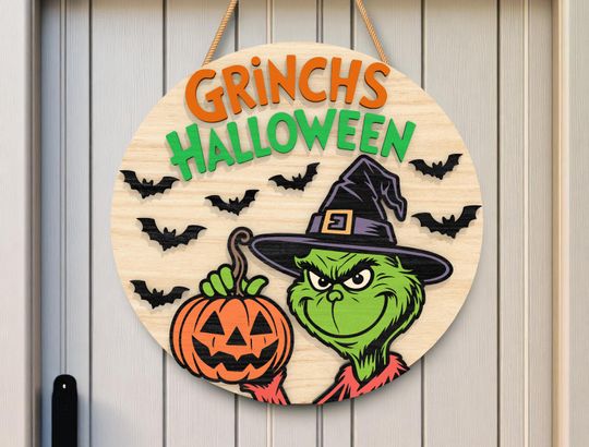funny character Halloween Round Door Sign