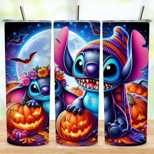 Stitch Halloween Tumbler with Lid and Straw