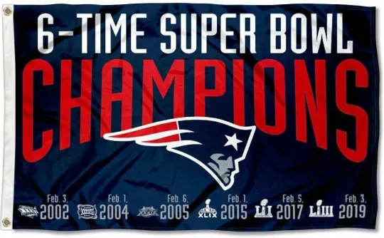 New England 3x5 ft flag 6-Time Super Bowl Champions football Gift Banner