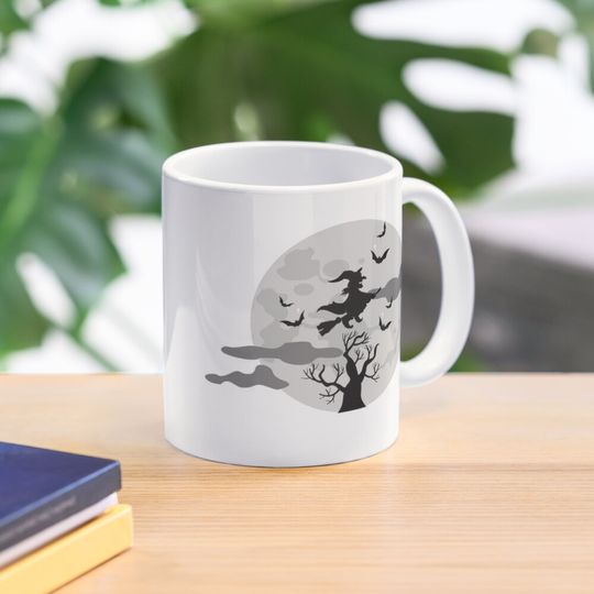 Magical Halloween Night: Flying Witch and Haunted Tree Under the Full Moon Coffee Mug