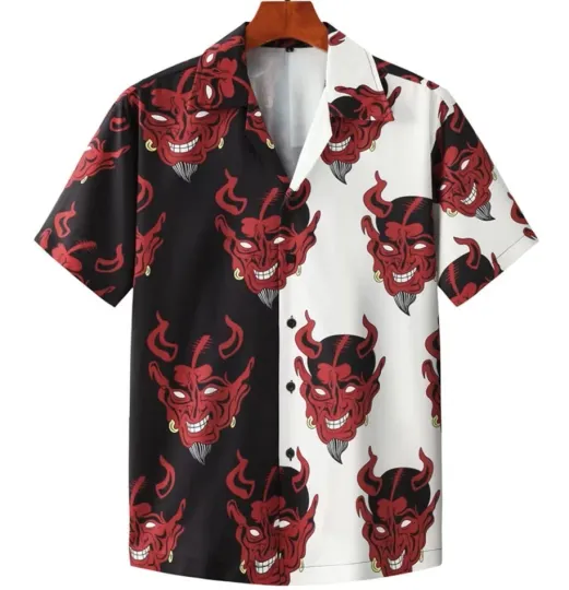 Hawaiian Shirt For Men Cuban Collar Devil Print Men's Shirt