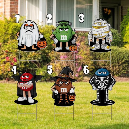 M&M Party Yard Sign Cut Out, Candy Character halloween Prop, Colorful Outdoor Decoration, Halloween Theme Yard Sign Decor