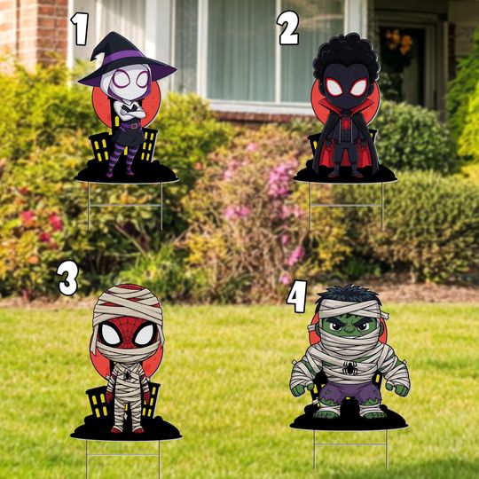 Spidey and His Amazing Friends Halloween Yard Sign Cut Out, Marvel Superhero Prop, Pumpkin Yard Decor, Spider Hero Fall