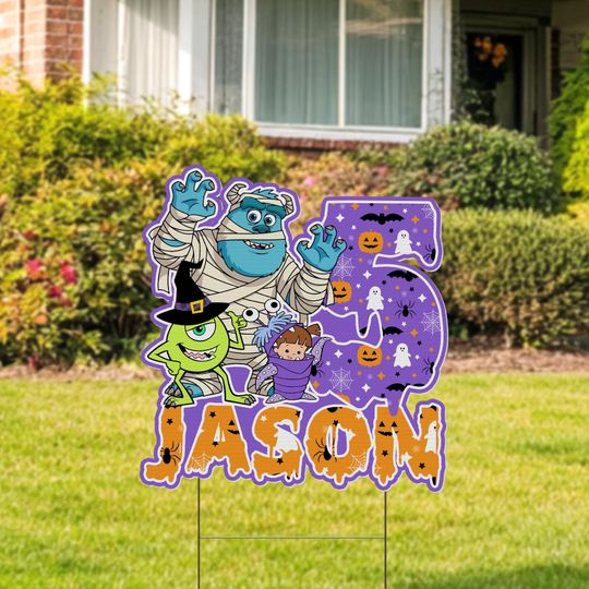 Custom Monster Inc Halloween Yard Sign Cut Out, Monsters Inc Party Prop, Halloween Birthday Decor, Sulley Mike Yard Sign, Kids Gift NGTN25