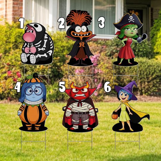 Disney Inside Out Halloween Cutout Standee, Inside Out Characters Lawn Yard Sign, Joy Anxiety Anger Sadness Prop Inside Out