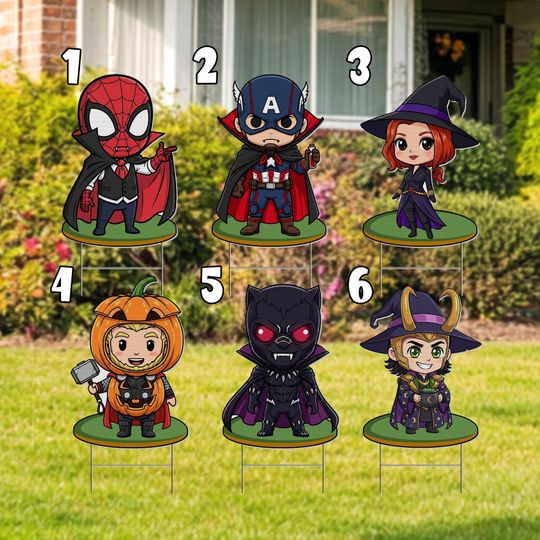 Avengers Halloween Yard Sign Cut Out, Marvel Superhero Group Prop, Pumpkin Fall Decor, Outdoor Avengers Standee, Trick or Treat